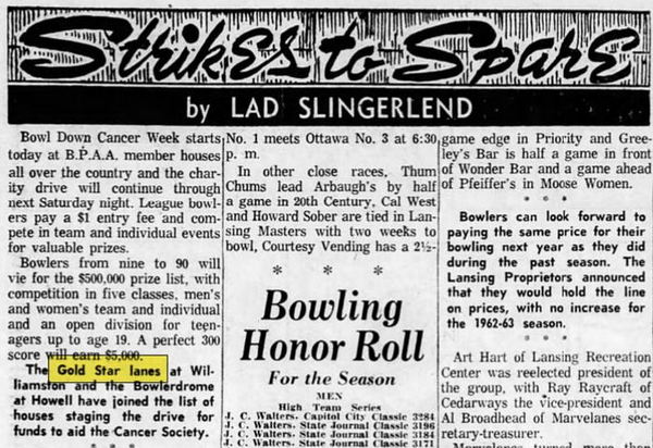 Gold Star Lanes - April 1962 Column (newer photo)